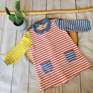 Baby Boden Mini Boden 12-18 Month Striped Dress Yellow Red Blue Pocket